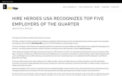 Hire Heroes USA Recognizes Top Five Employers of the ...
