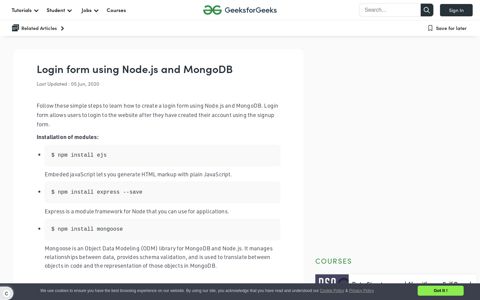 Login form using Node.js and MongoDB - GeeksforGeeks