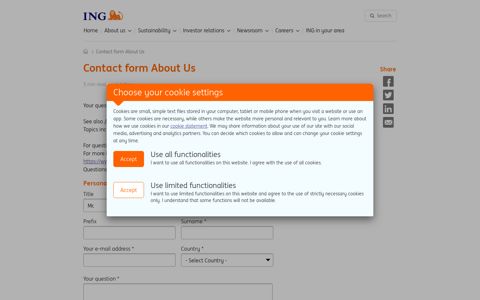 Contact form About Us | ING