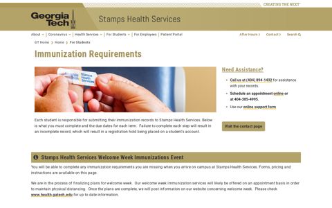 Immunization Requirements | Stamps Health Services ...