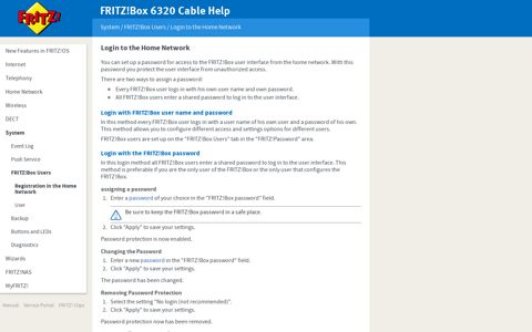 FRITZ!Box 6320 Cable Help - Login to the Home Network