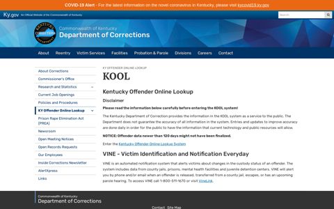 KOOL - Kentucky Department of Corrections - Kentucky.gov