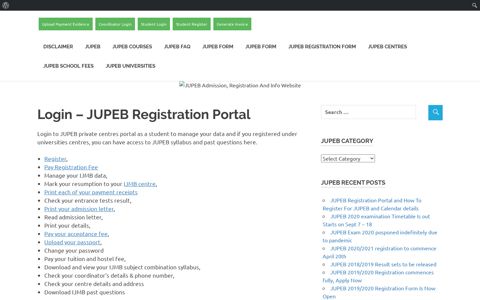 JUPEB Student Login | JUPEB Website