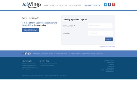 Already registered? Sign in! - Jobvine South Africa