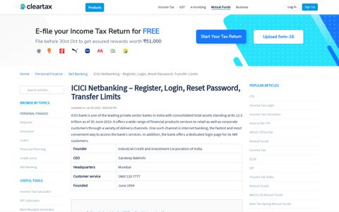 ICICI Netbanking - Register, Login, Reset Password, Transfer ...