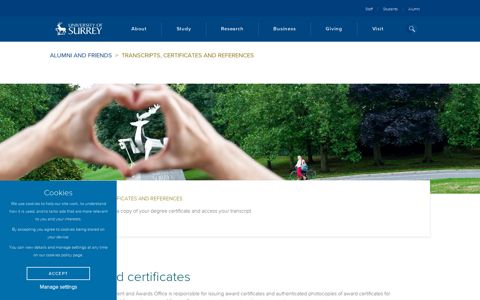 Transcripts, certificates and references | University of Surrey