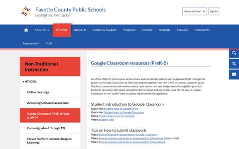 Fall 2020-21 / Google Classroom (PreK through grade 5)