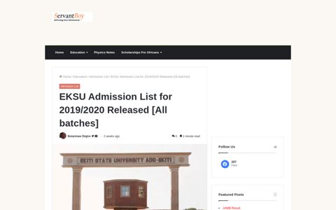 EKSU Admission List for 2018/2019 Released [All batches ...