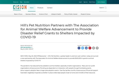 Hill's Pet Nutrition Partners with The Association for Animal ...