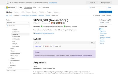 SUSER_SID (Transact-SQL) - SQL Server | Microsoft Docs