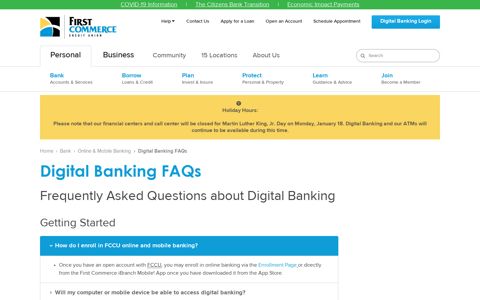 Digital Banking FAQs | First Commerce Credit Union