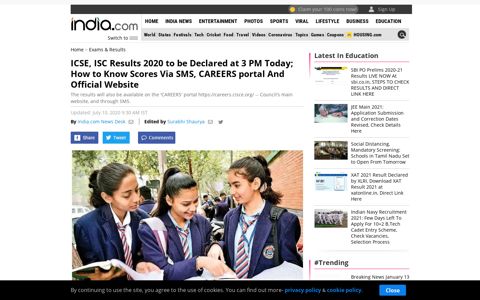 ICSE, ISC Results 2020 to be Declared at 3 PM Today; How to ...