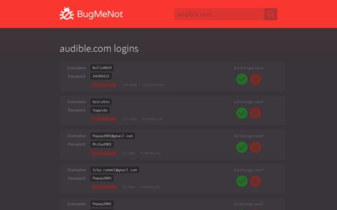 audible.com passwords - BugMeNot