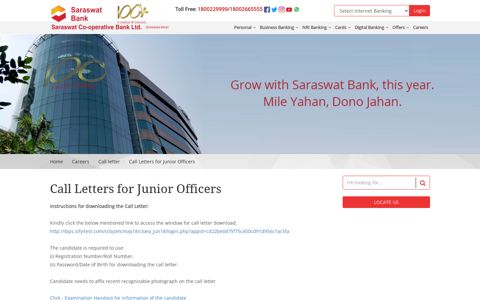 Call Letters for Junior Officers - Saraswat Cooperative Bank Ltd.