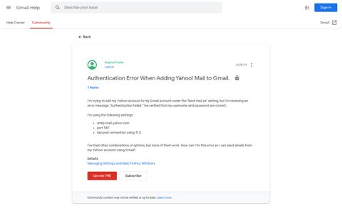 Authentication Error When Adding Yahoo! Mail to Gmail ...