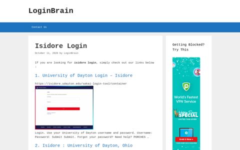Isidore - University Of Dayton Login - Isidore - LoginBrain
