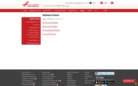 Redeem Points - Air India