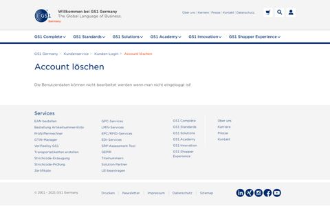 GS1 Complete Account löschen - GS1 Germany