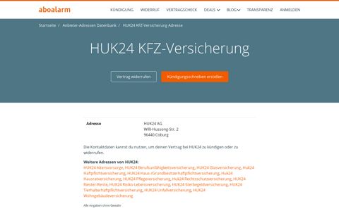 HUK24 Hotline, Anschrift, Faxnummer und E-Mail - Aboalarm