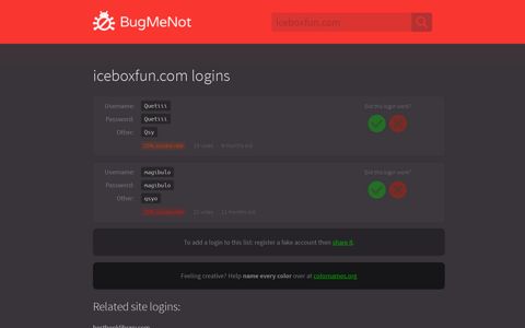 iceboxfun.com logins - BugMeNot