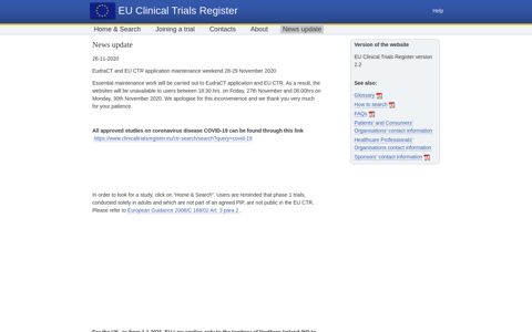 EU Clinical Trials Register - Update