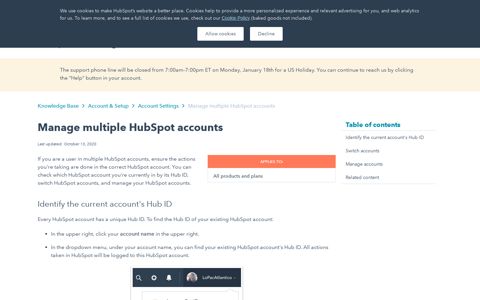 Manage multiple HubSpot accounts - Knowledge Base