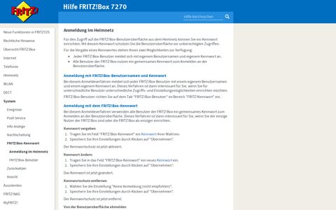 Hilfe FRITZ!Box 7270 - Anmeldung im Heimnetz