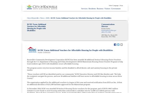 KCDC Earns Additional Vouchers for Affordable Housing for ...