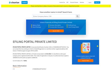EFILING PORTAL PRIVATE LIMITED - ClearTax