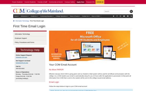 First Time Email Login - Texas City - College of the Mainland