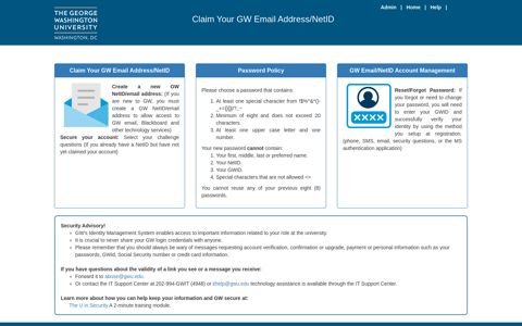 The George Washington University - Account Claim Application