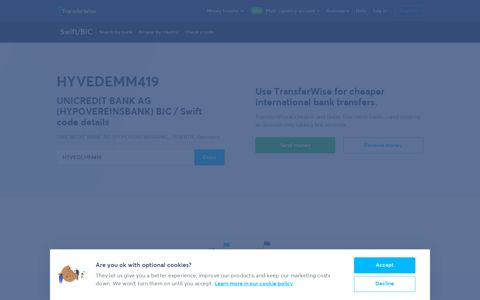 HYVEDEMM419 BIC / SWIFT Code - UNICREDIT BANK AG ...