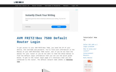 AVM FRITZ!Box 7580 - Default login IP, default username ...