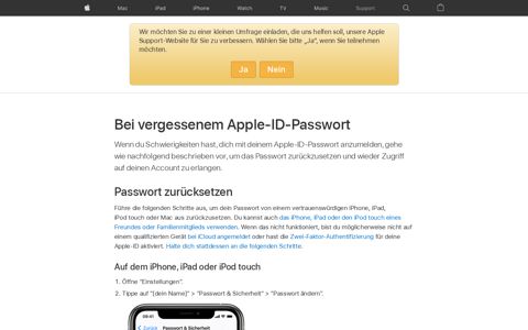 Bei vergessenem Apple-ID-Passwort - Apple Support