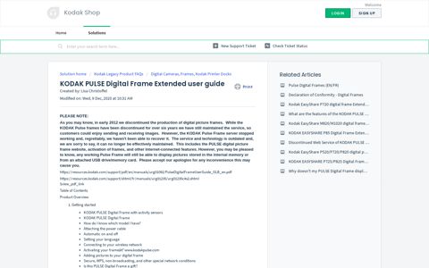 KODAK PULSE Digital Frame Extended user guide : Kodak ...