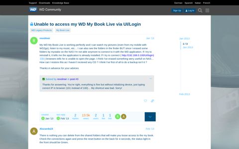 Unable to access my WD My Book Live via UI/Login
