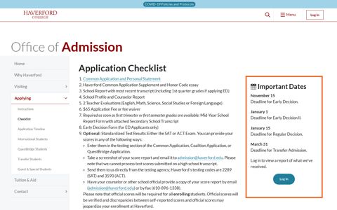 Checklist | Admission | Haverford College
