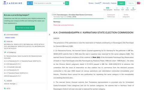 A.H. Channabasappa v. Karnataka State Election Commission ...
