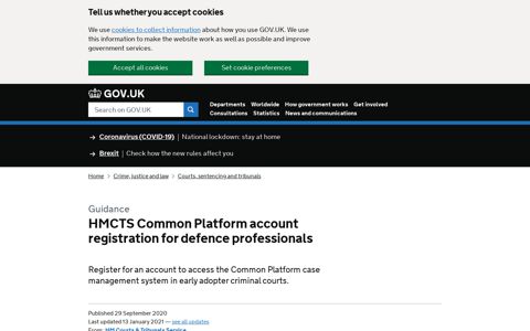 HMCTS Common Platform account registration for defence ...