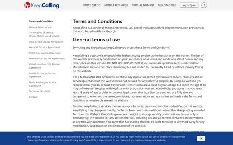 Service Terms and Conditions - KeepCalling.com