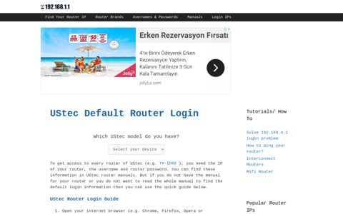 UStec routers - Login IPs and default usernames & passwords