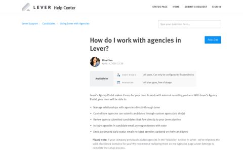 How do I work with agencies in Lever? – Lever Support