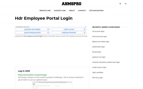 hdr employee portal ✔️ Log in HDR - AhmsPro.com
