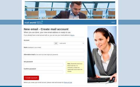 Create email account - Secure mail - Webmail at Mail.World