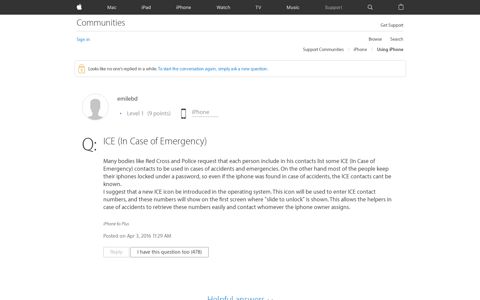 ICE (In Case of Emergency) - Apple Community