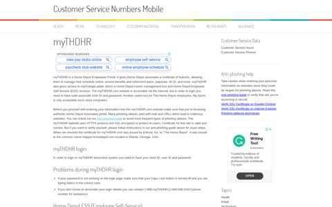 myTHDHR - Customer Service Numbers Mobile