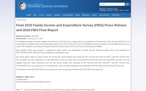 Final 2018 Family Income and Expenditure Survey (FIES ...