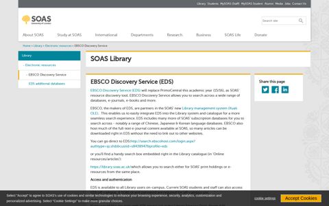 EBSCO Discovery Service (EDS) - SOAS University of London
