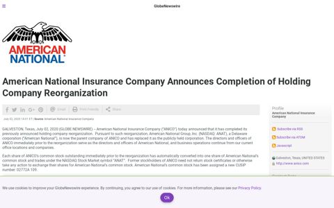 American National Insurance Company Announces ...