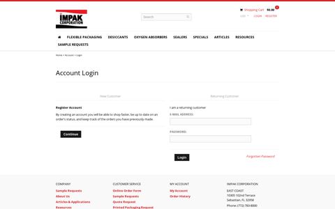 Account Login - IMPAK Corporation